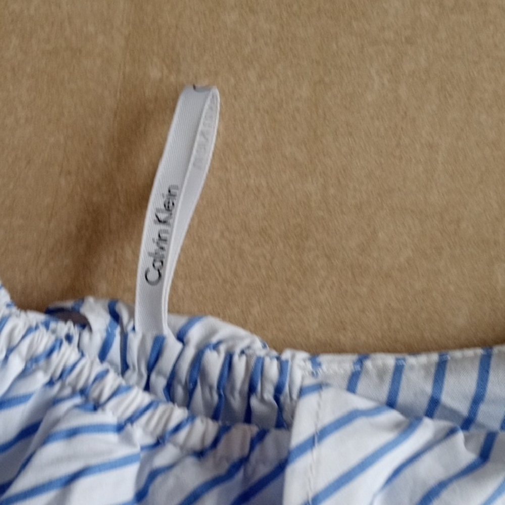 Calvin Klein Striped Off-Shoulder Ruffle Blouse - Picture 12 of 15